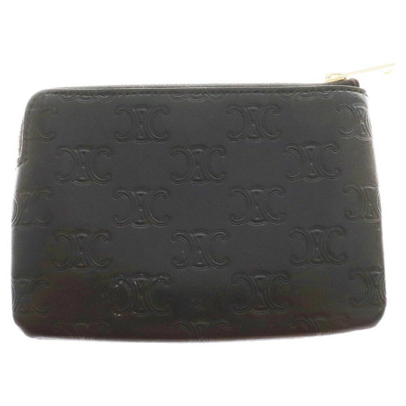 Celine Leather Pouch Macadam Triomphe Black Wallet - Picture 1 of 6
